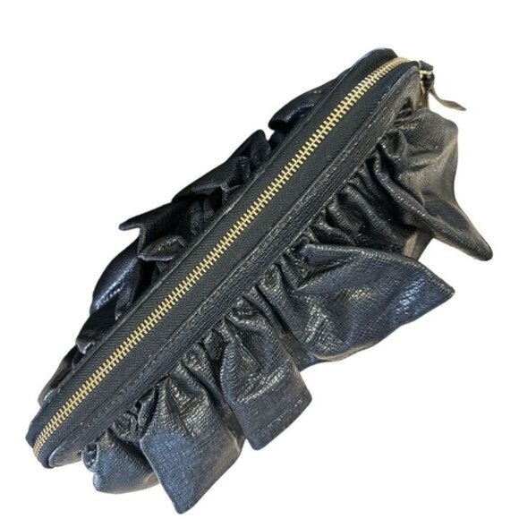 KORTO Momolu Designer Textured Faux Leather Ruffle Zebra Satin Lined Clutch Bag - Picture 6 of 15